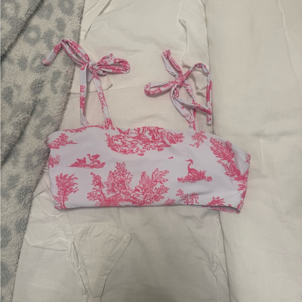 SHEIN Pink and White Bikini Top